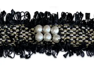 1 1/4" Onyx & Gold Metallic Pearled Trim (Made in France)