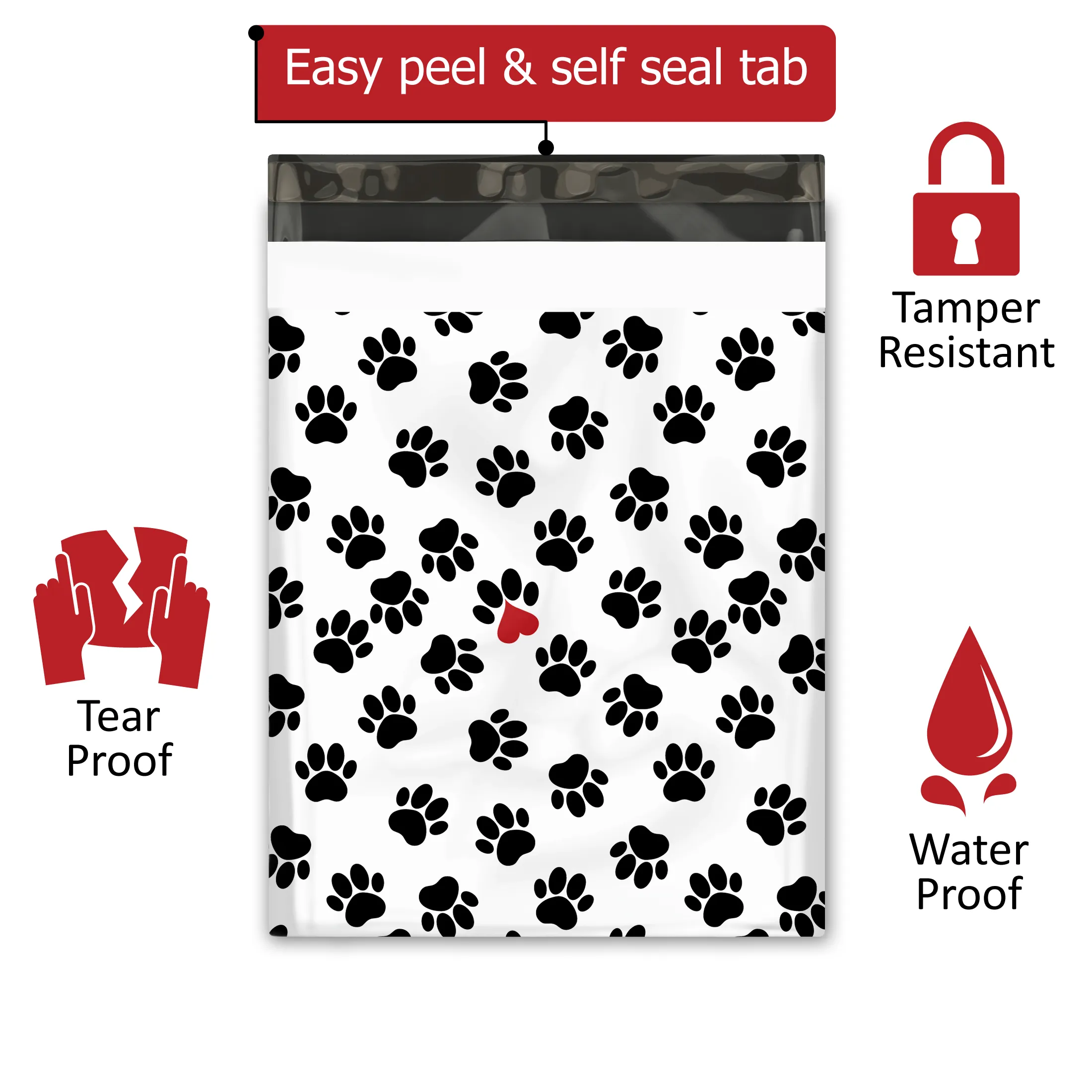 12x15 Paw Prints Designer Poly Mailers Shipping Envelopes Premium Printed Bags