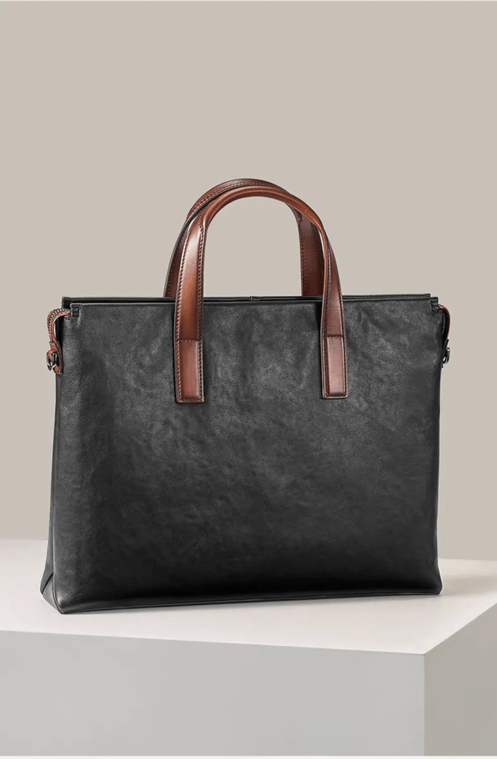 15 inch Togo Leather Laptop Briefcase Bag Black