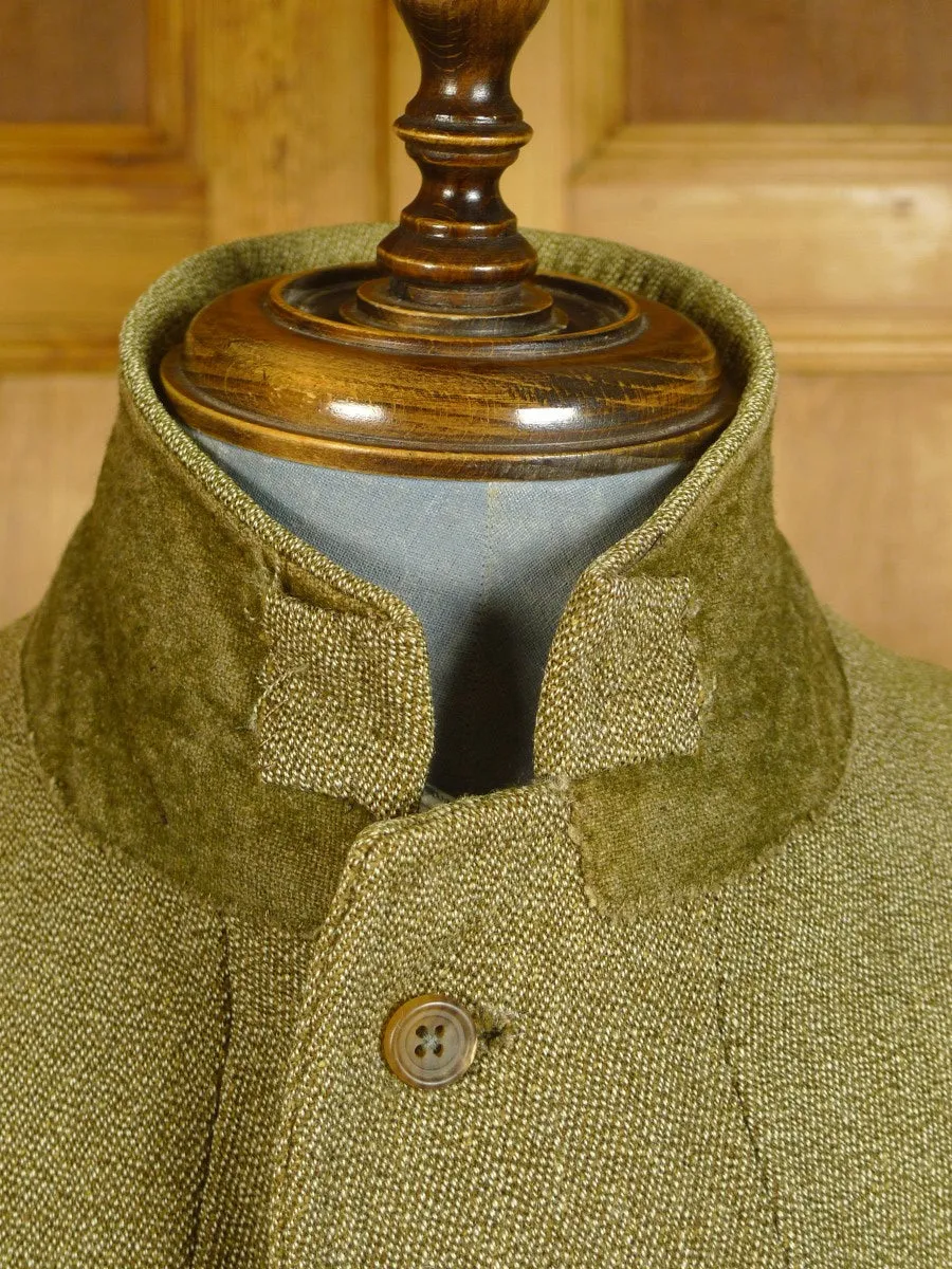 24/0466 vintage extra-heavyweight frank hall bespoke keepers tweed riding / hacking jacket w/ ghillie collar 39 extra short