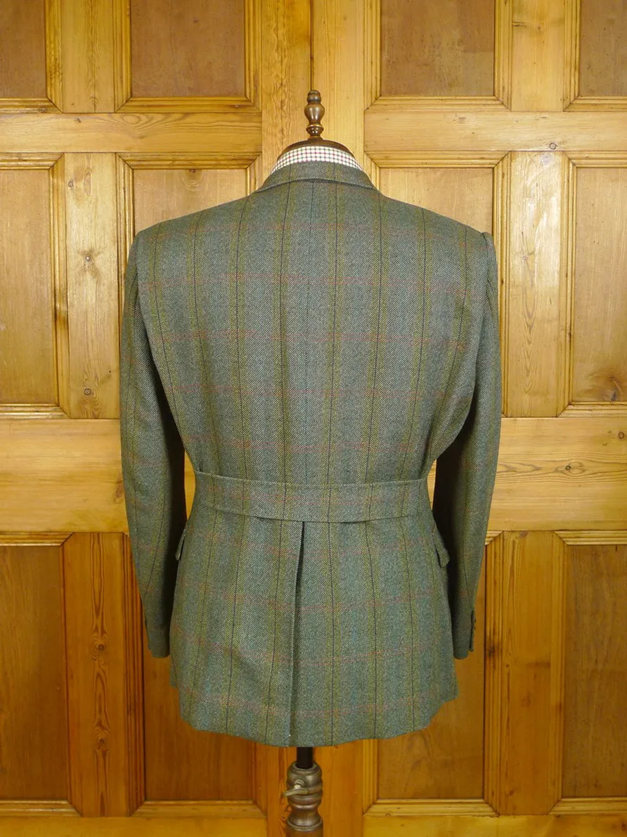 24/0479 exceptional vintage old bond st london bespoke green wp check tweed norfolk jacket w/ back strap 42 regular