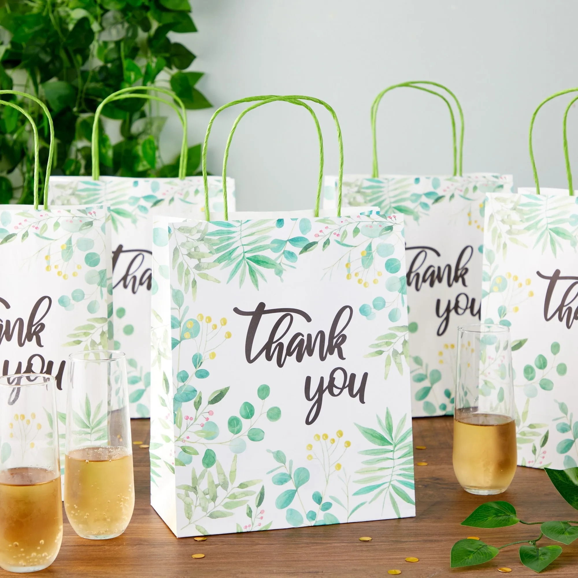 50 Pack Floral Paper Gift Bags with Handles, White Thank You Bag for Small Business Boutique, Baby Shower Party Favors, 10x8x4 in