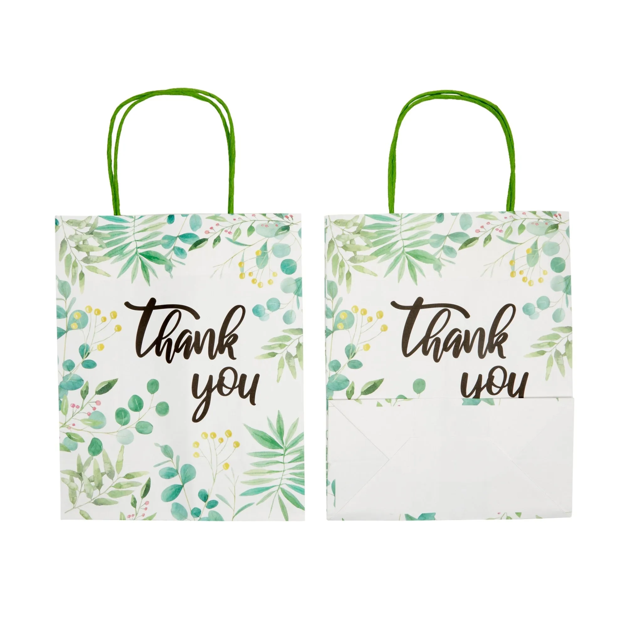 50 Pack Floral Paper Gift Bags with Handles, White Thank You Bag for Small Business Boutique, Baby Shower Party Favors, 10x8x4 in