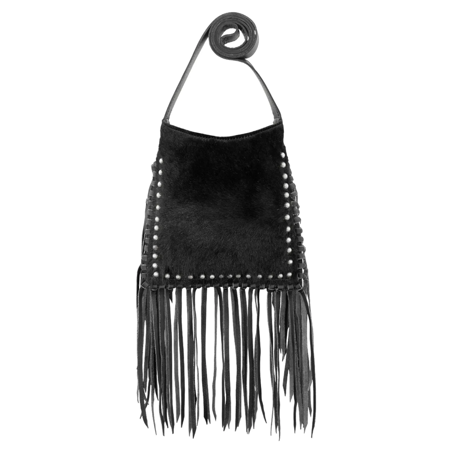 American West Womens Fringed Cowgirl 10in Black Hair-On Leather Crossbody Bag