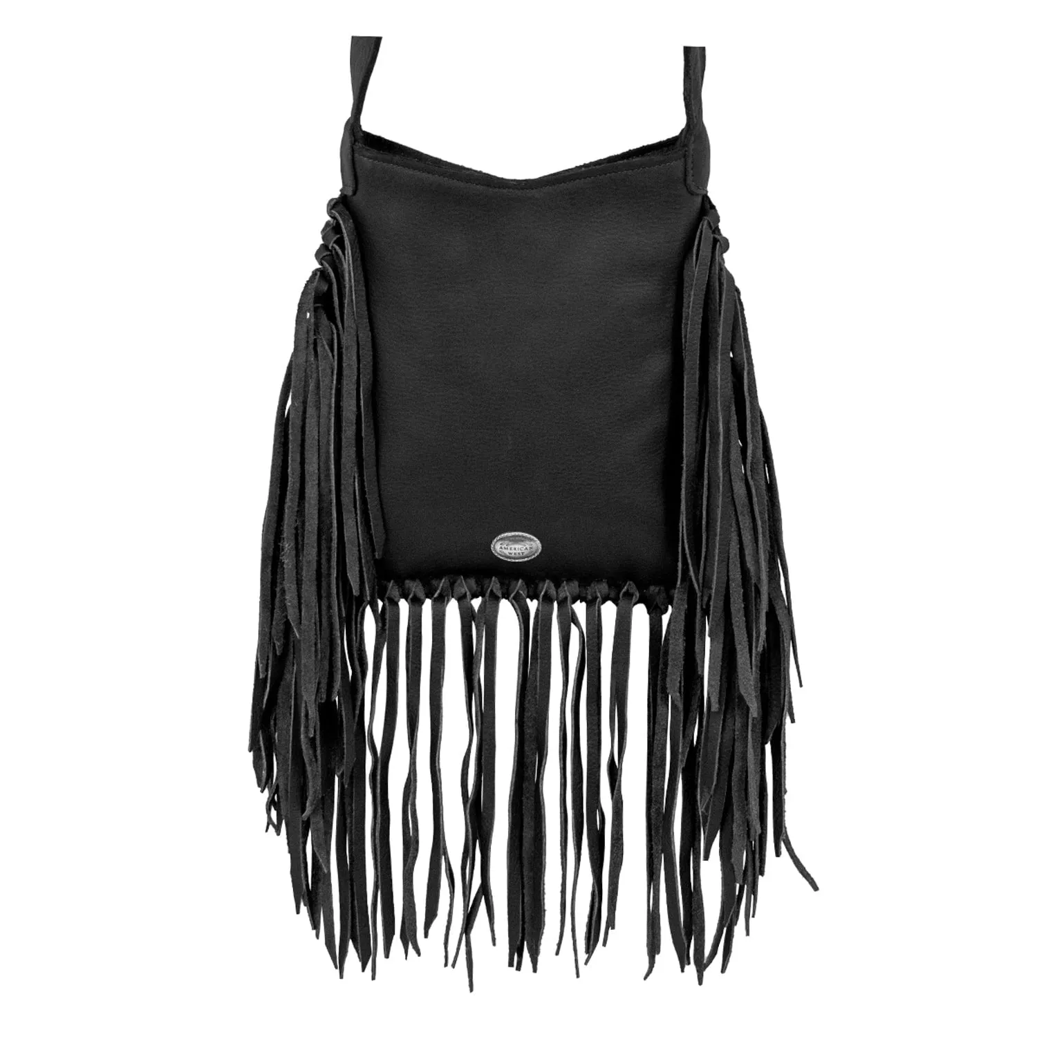 American West Womens Fringed Cowgirl 10in Black Hair-On Leather Crossbody Bag