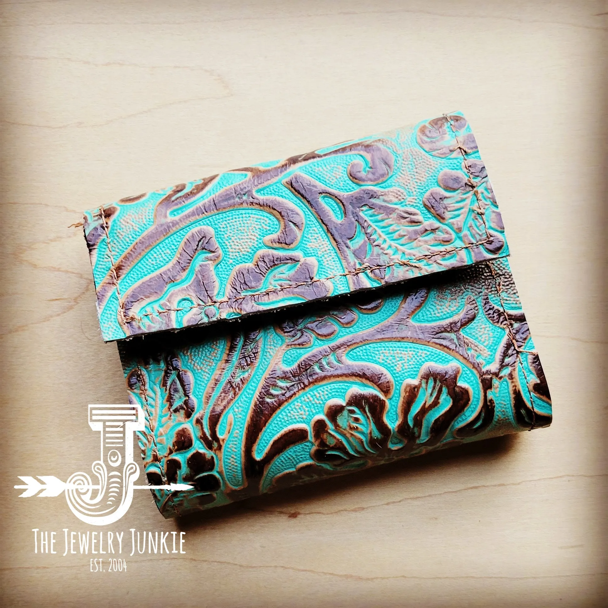 **Arizona Tri-Fold Embossed Leather Wallet-Cowboy Turquoise 303n