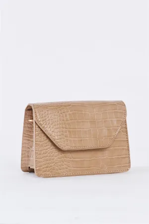 Beige Croc Hardware Belt Strap Detail Shoulder Bag /3 Bags