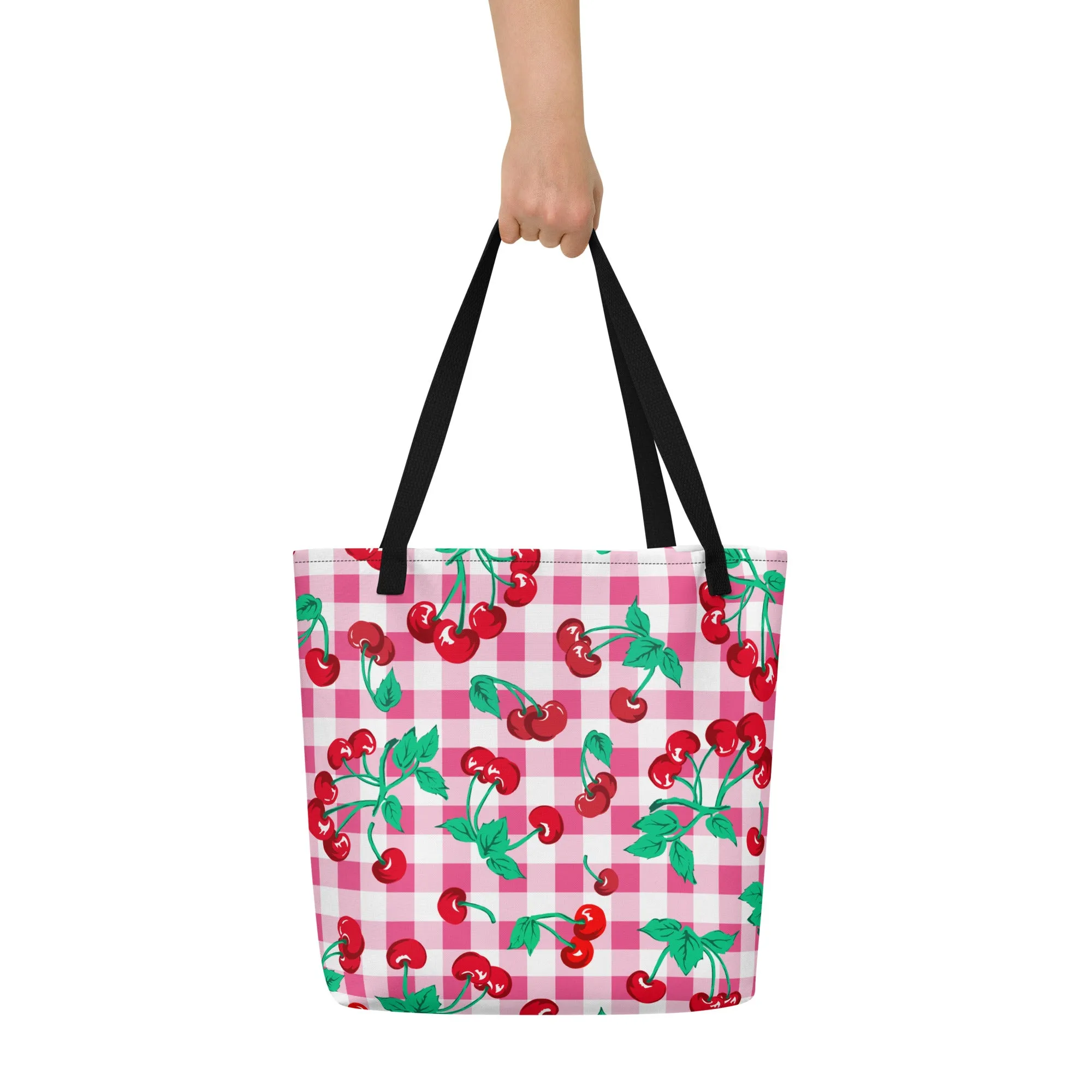 Bethany Cherry Girl Pink Gingham Oversized Tote Bag | Pinup Couture Relaxed