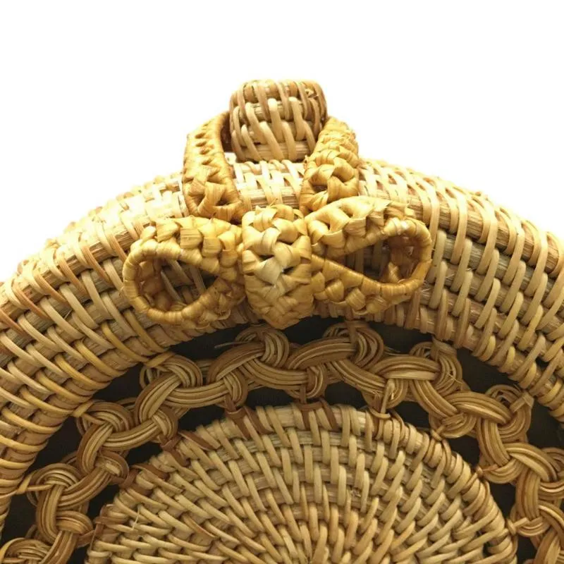 Big Mandala Pattern Flap Round Straw Rattan Bag