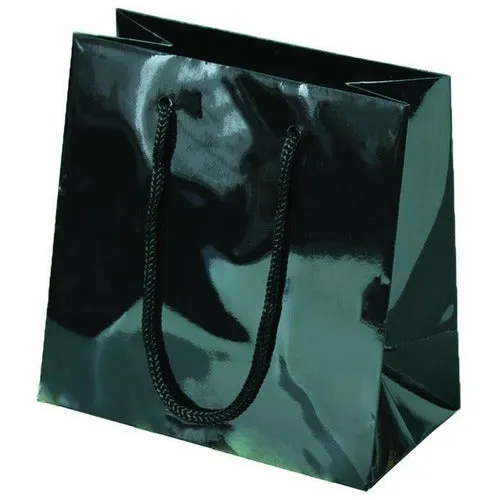 Black Glossy Rope Handle Euro-Tote Shopping Bags - 6.5 x 3.5 x 6.5