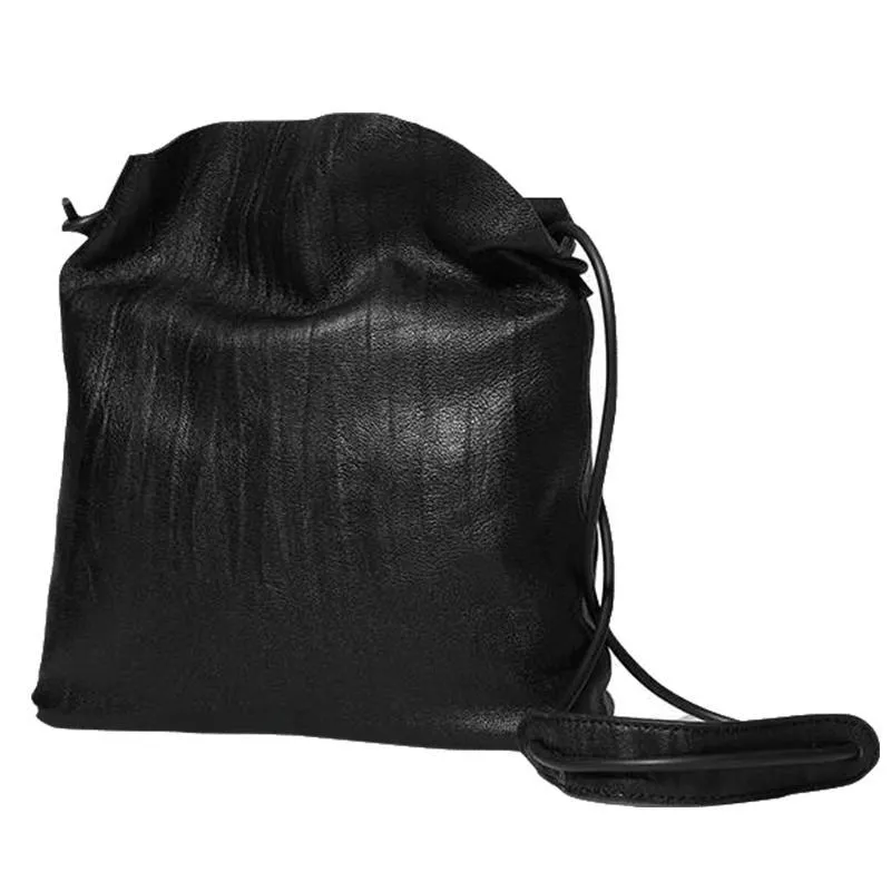 Black Leather Womens Shoulder Bucket Bag Fashion Barrel Bucket Cross body Bag