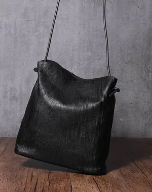 Black Leather Womens Shoulder Bucket Bag Fashion Barrel Bucket Cross body Bag