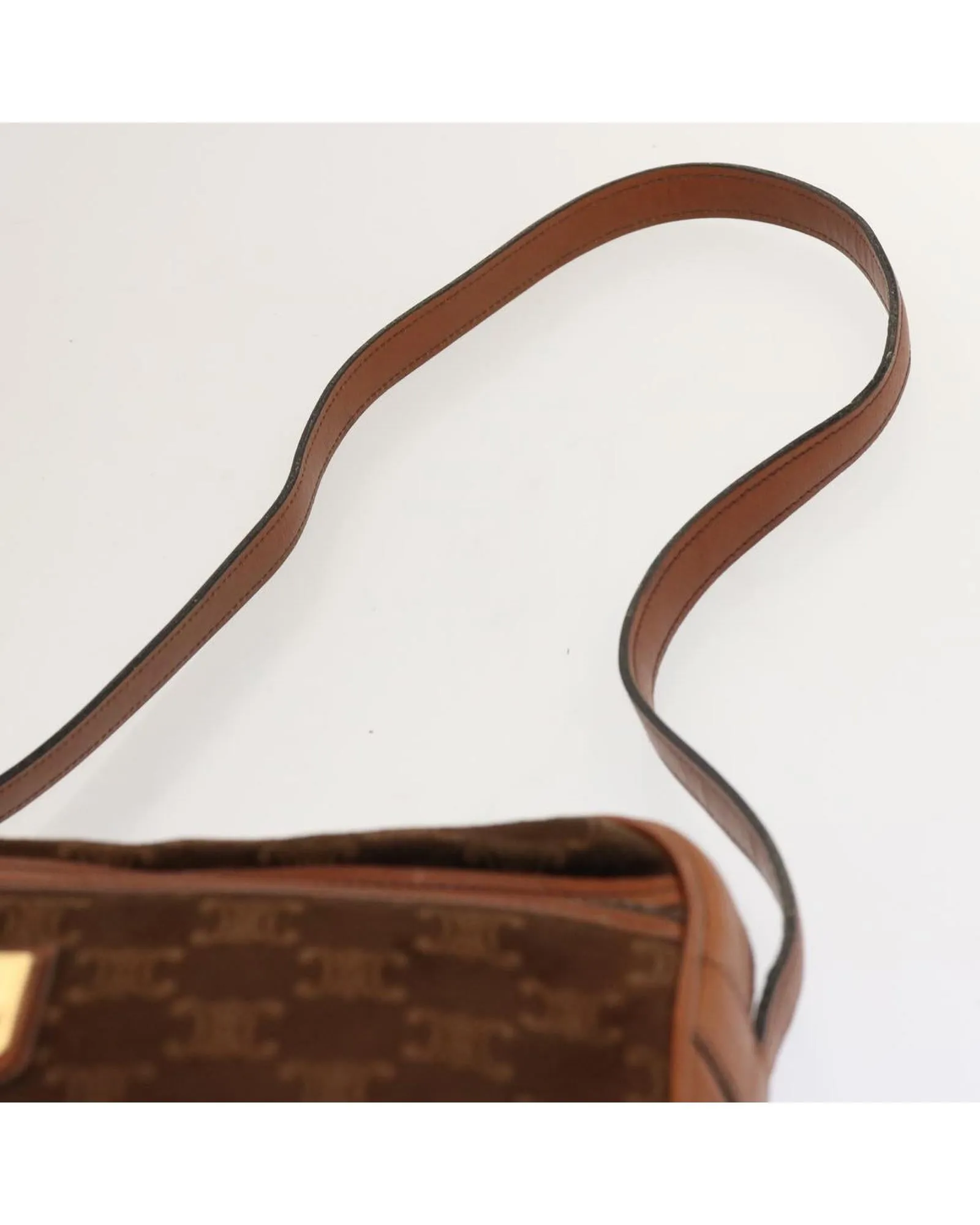 Brown Macadam Canvas Shoulder Bag with Shoulder Drop