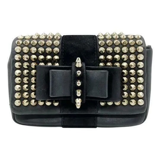 Christian Louboutin Crossbody Sweet Charity Studded and Suede Chain Black Leather Shoulder Bag