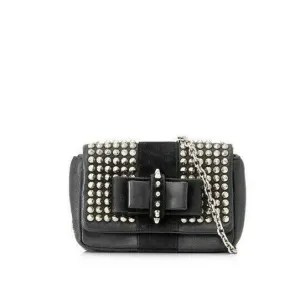 Christian Louboutin Crossbody Sweet Charity Studded and Suede Chain Black Leather Shoulder Bag