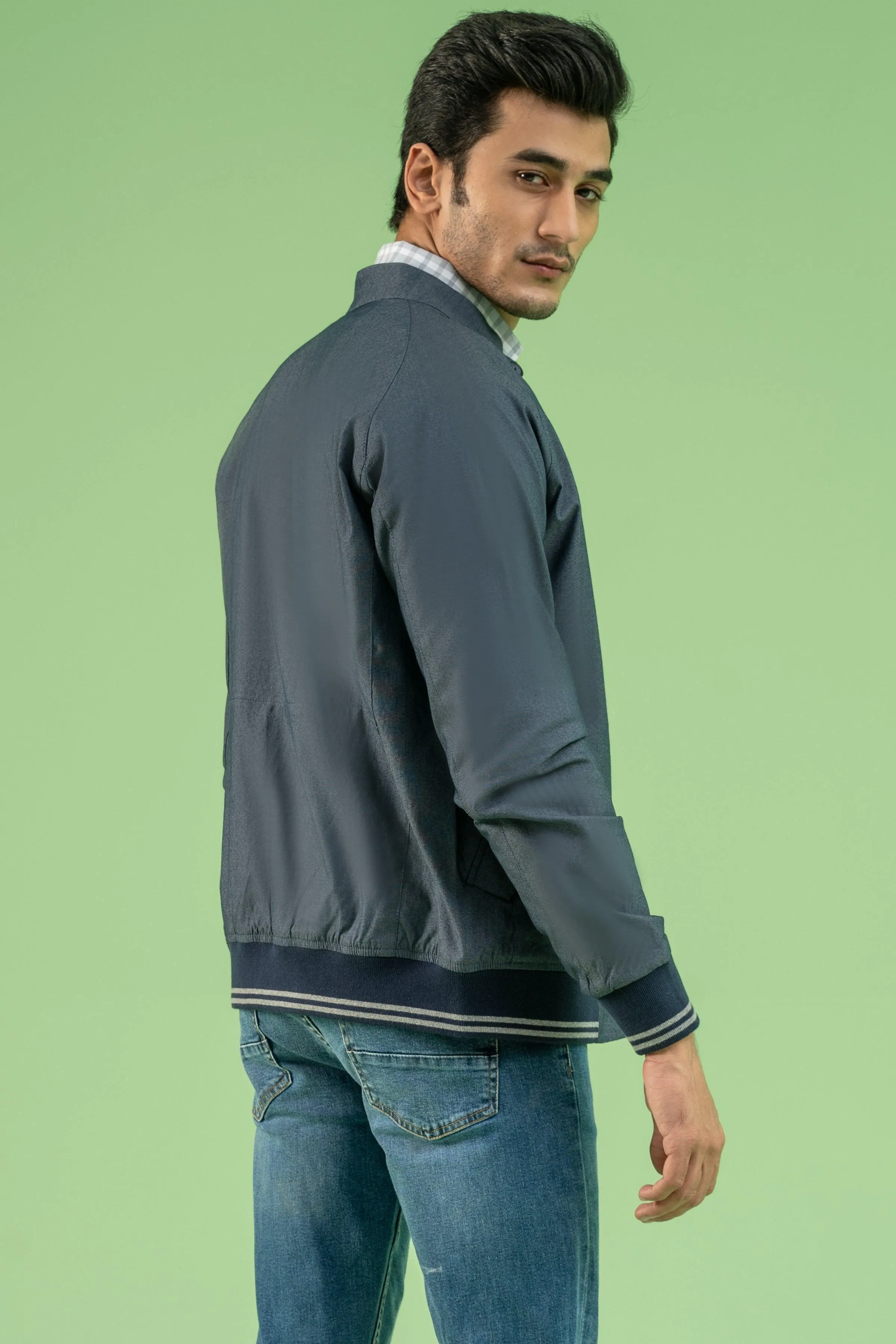 FULL SLEEVE TIPPING TEXTURED JACKET NAVY