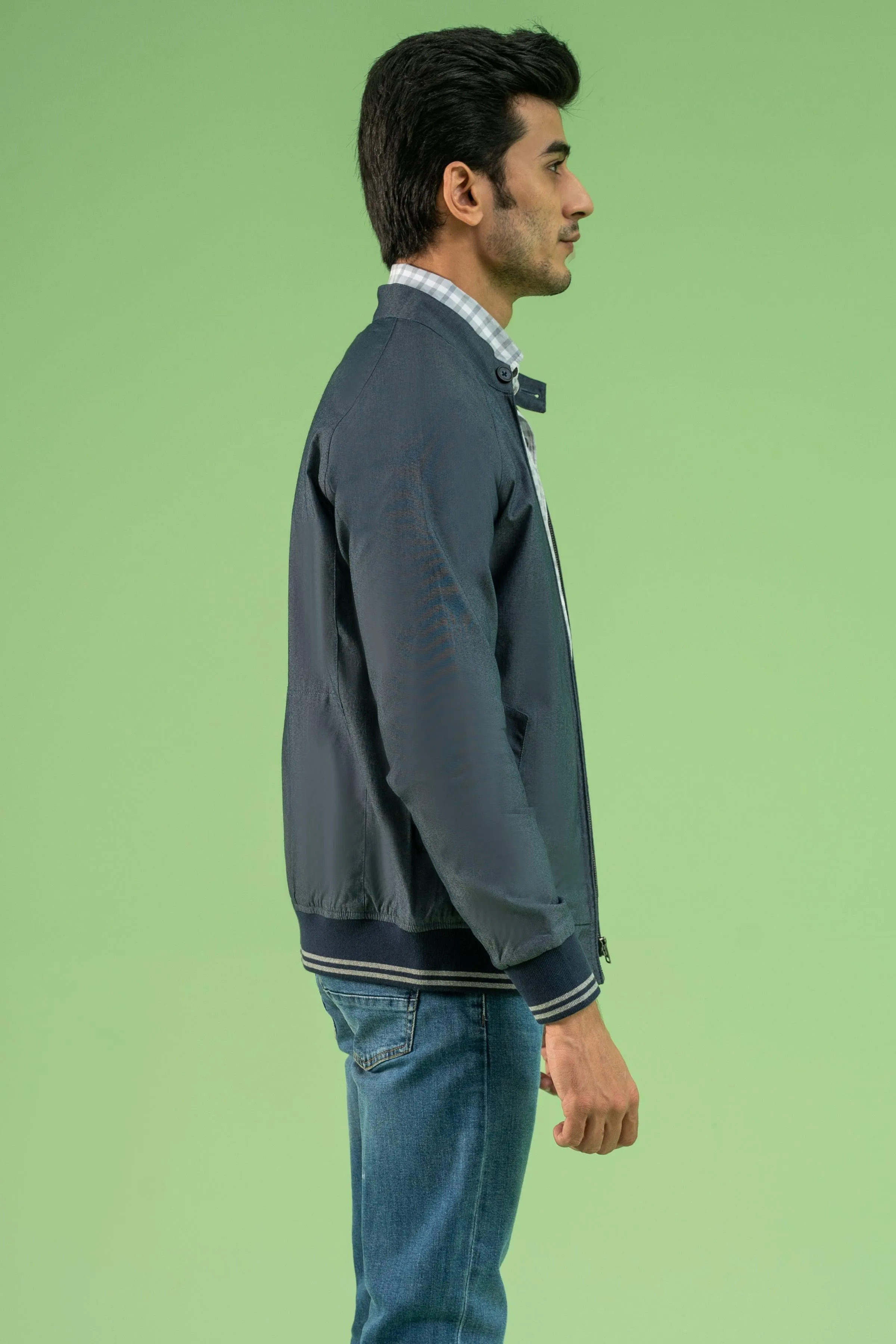 FULL SLEEVE TIPPING TEXTURED JACKET NAVY