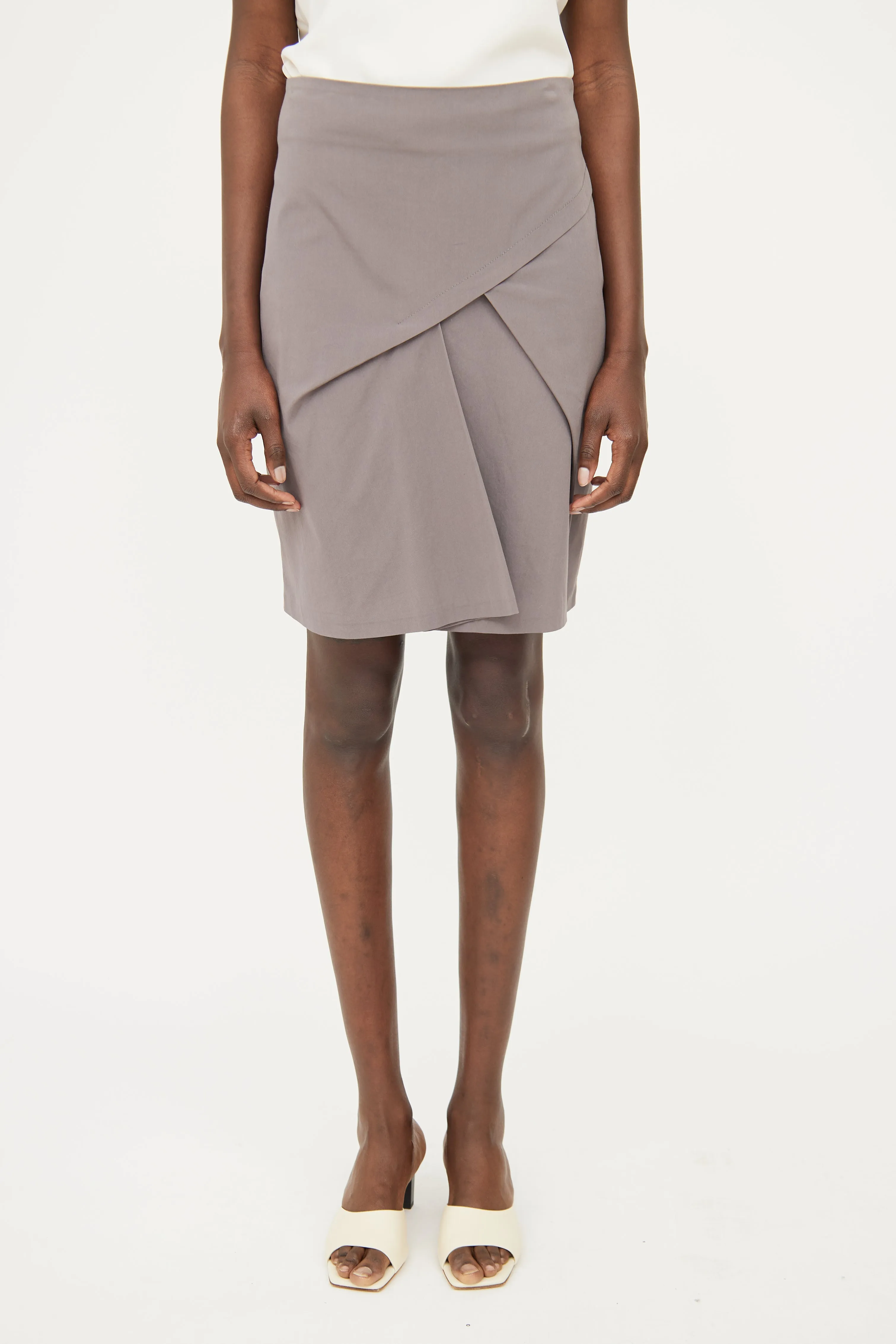 Grey Gathered Pencil Skirt