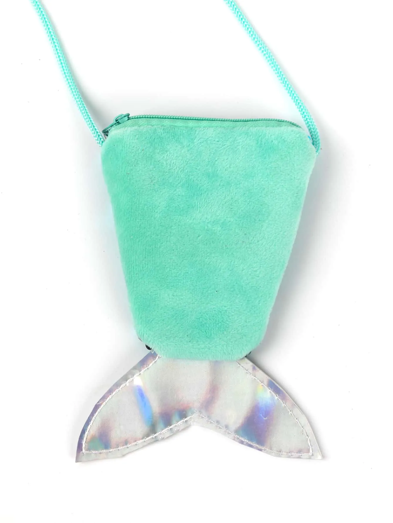 Holographic Green Sequin Fishtail Coin Purse with Strap Zipper Mini Bag Change