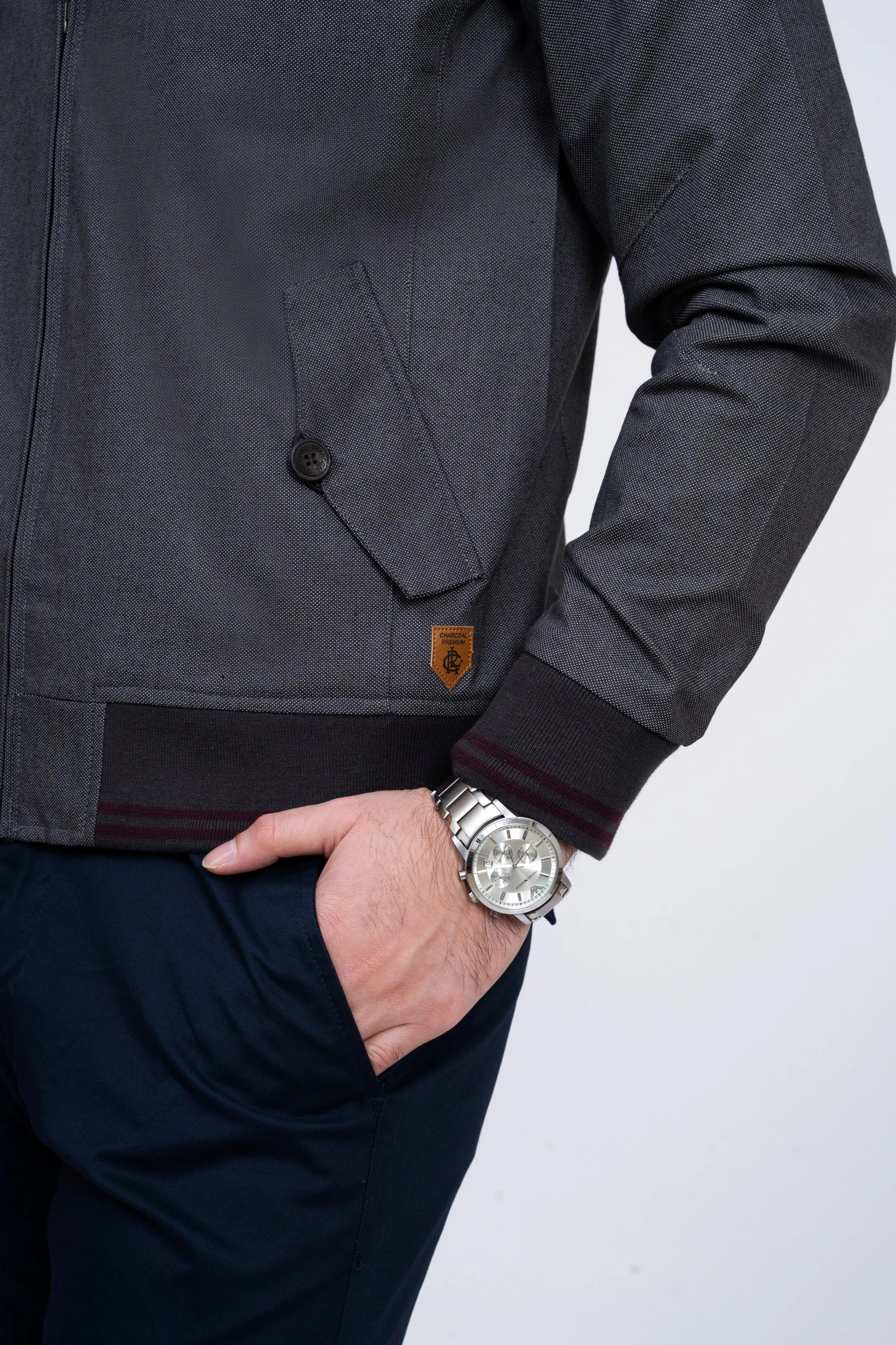 JACKET TIPPING BAN COLLAR DARK GREY