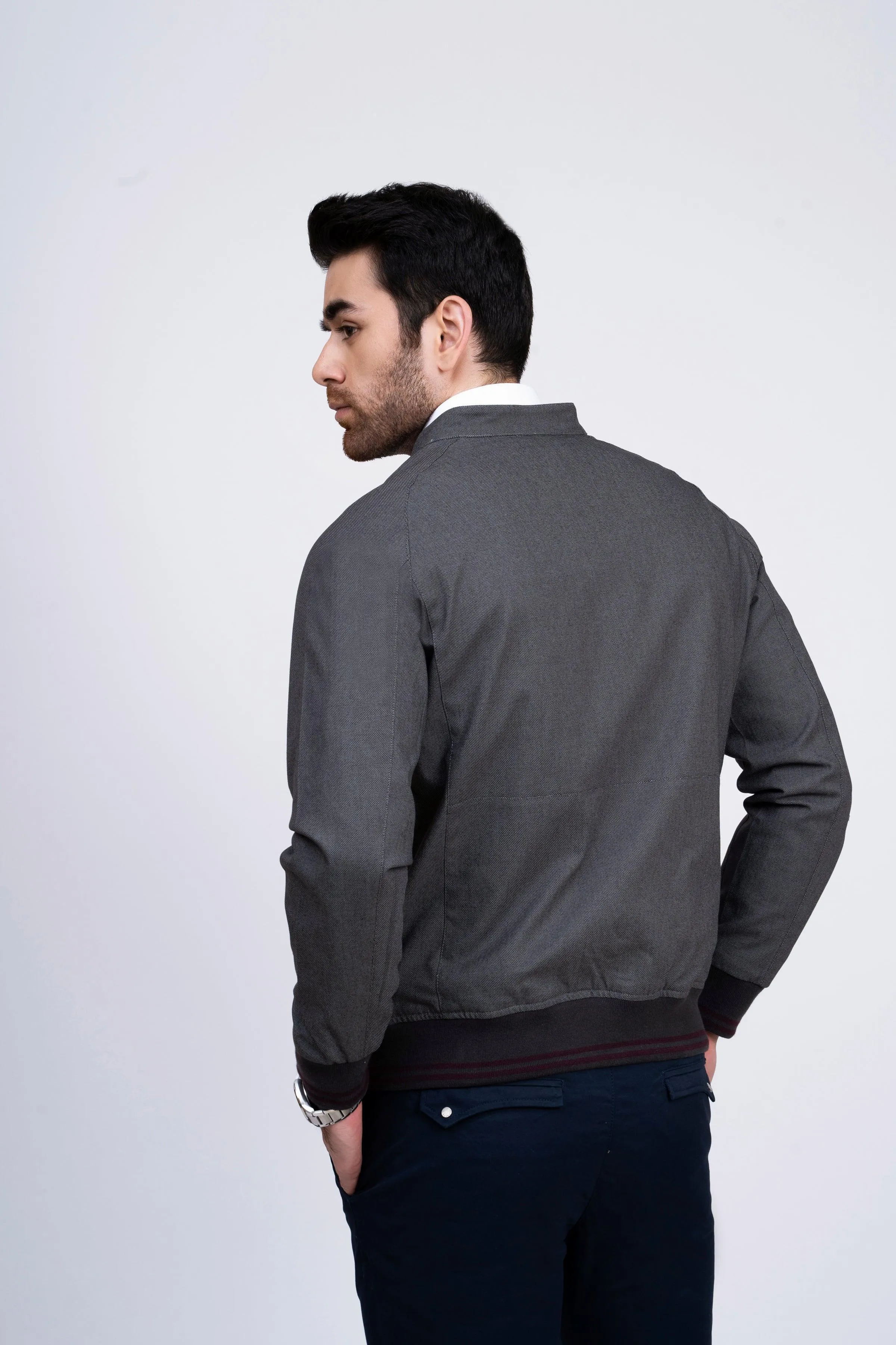 JACKET TIPPING BAN COLLAR DARK GREY