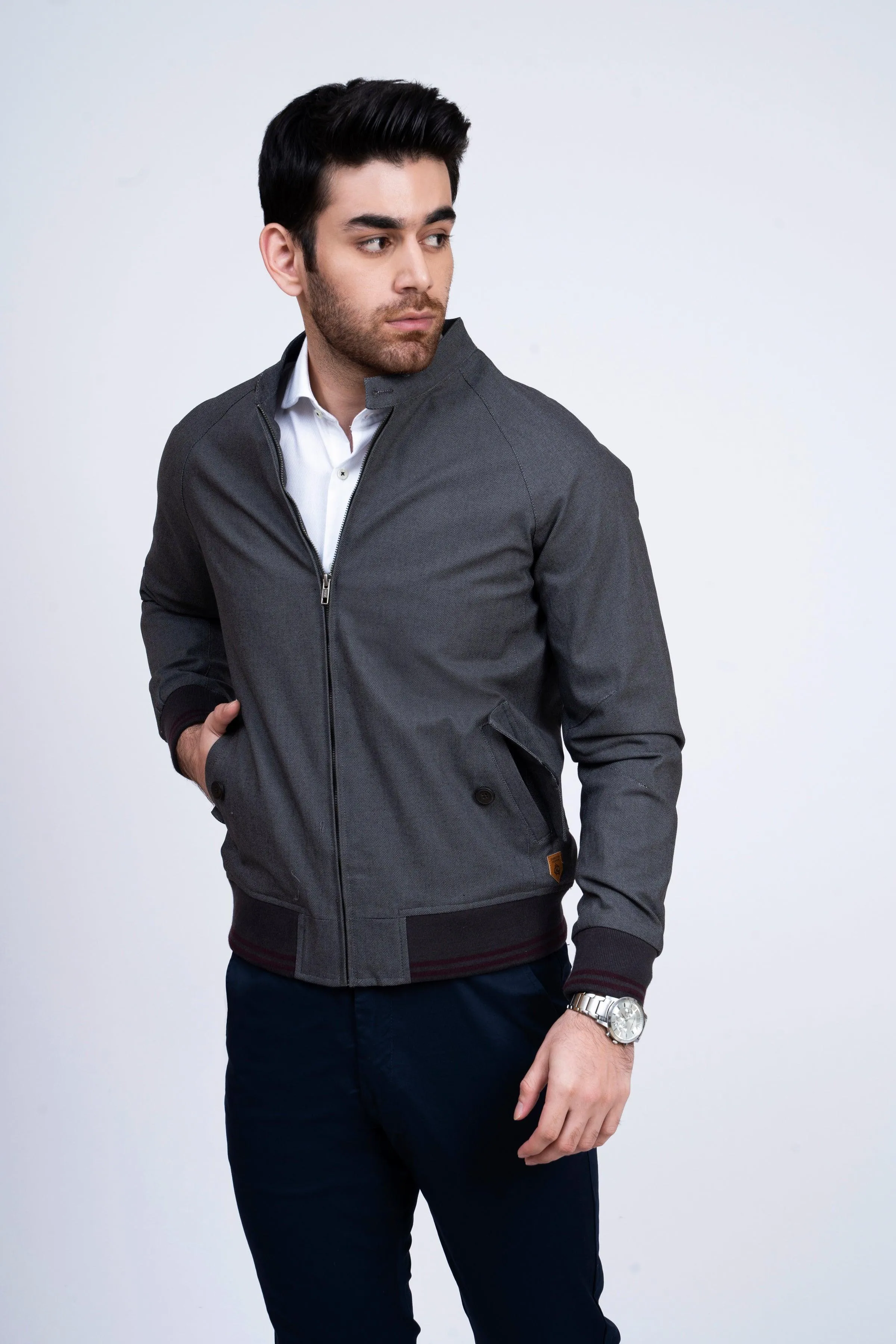 JACKET TIPPING BAN COLLAR DARK GREY