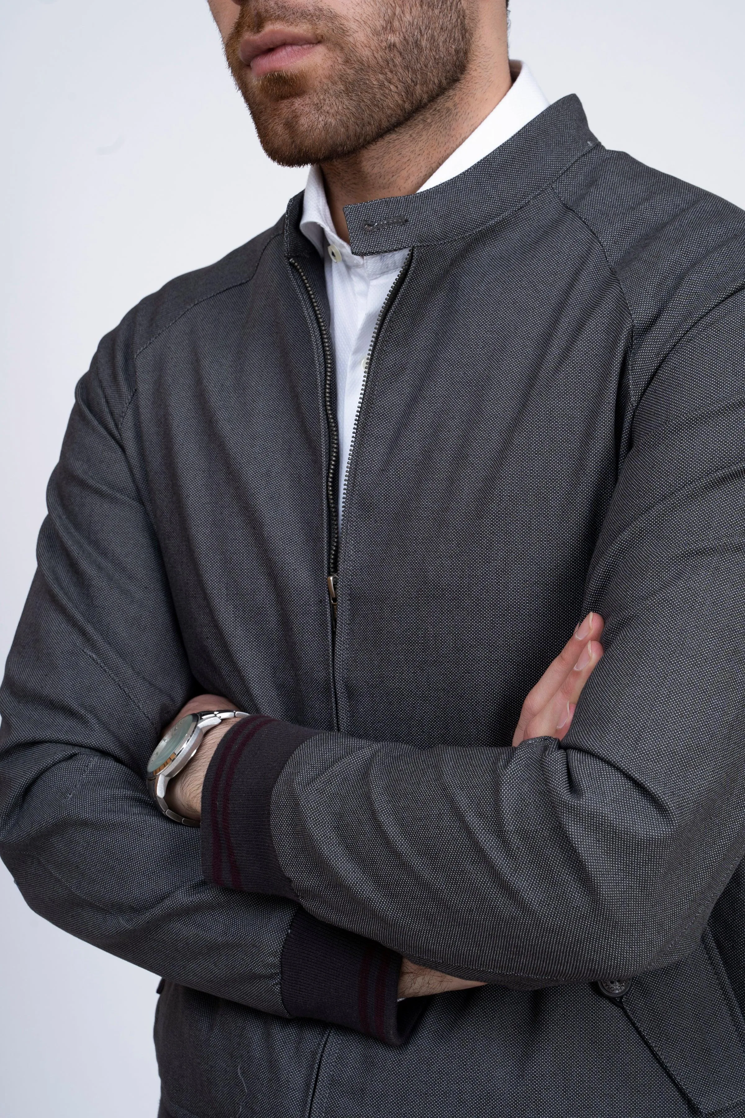 JACKET TIPPING BAN COLLAR DARK GREY