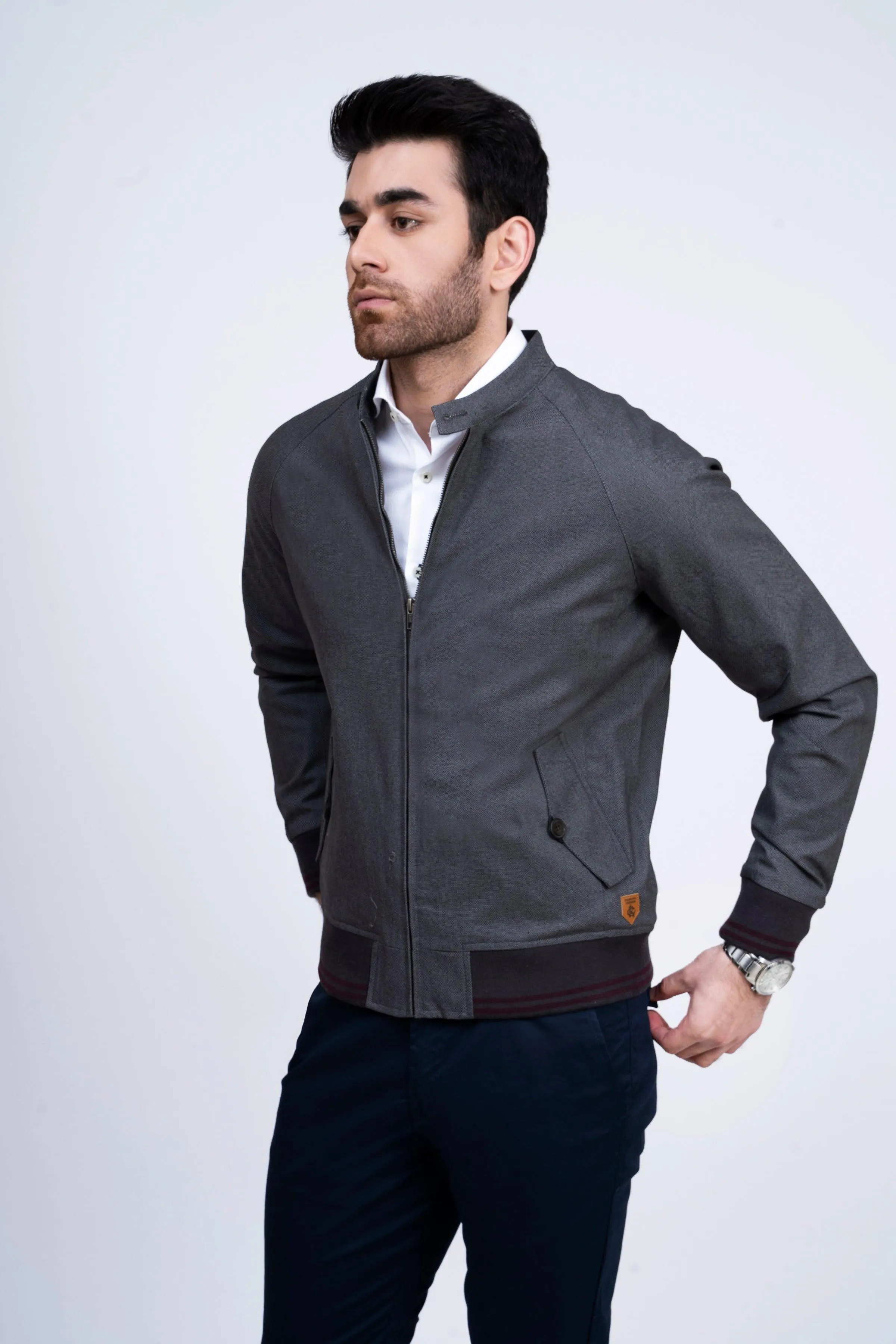 JACKET TIPPING BAN COLLAR DARK GREY