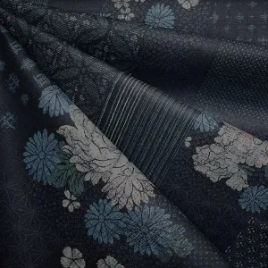 Japanese Patchwork Floral Dobby Textured Cotton Navy