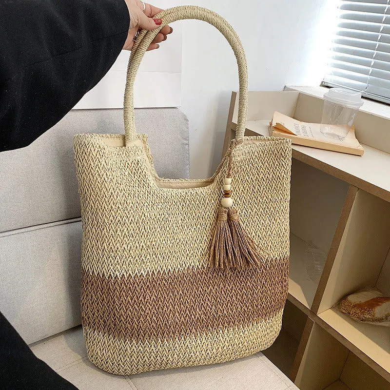 Large Capacity Woven Tassel Shoulder Handbags