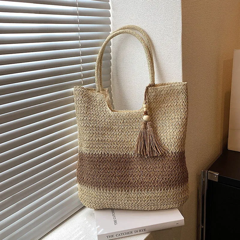 Large Capacity Woven Tassel Shoulder Handbags