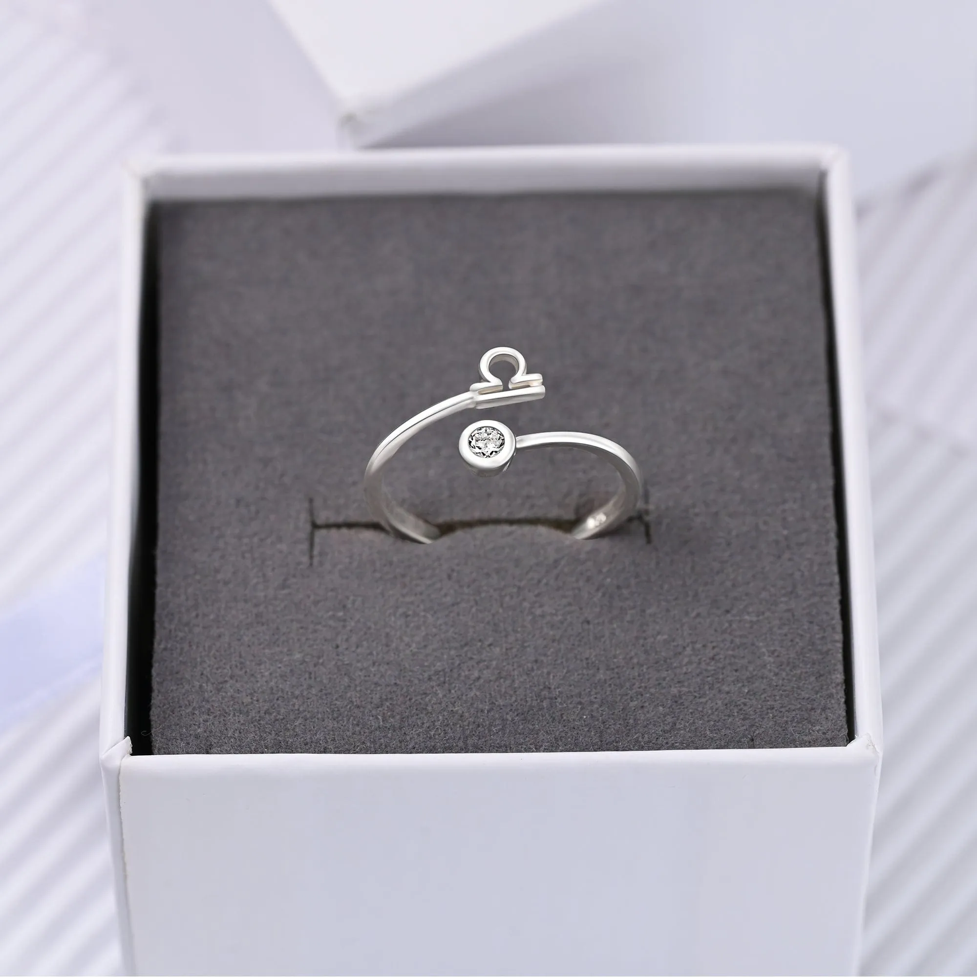 Libra Ring Sterling Silver Adjustable Zodiac Sign Ring