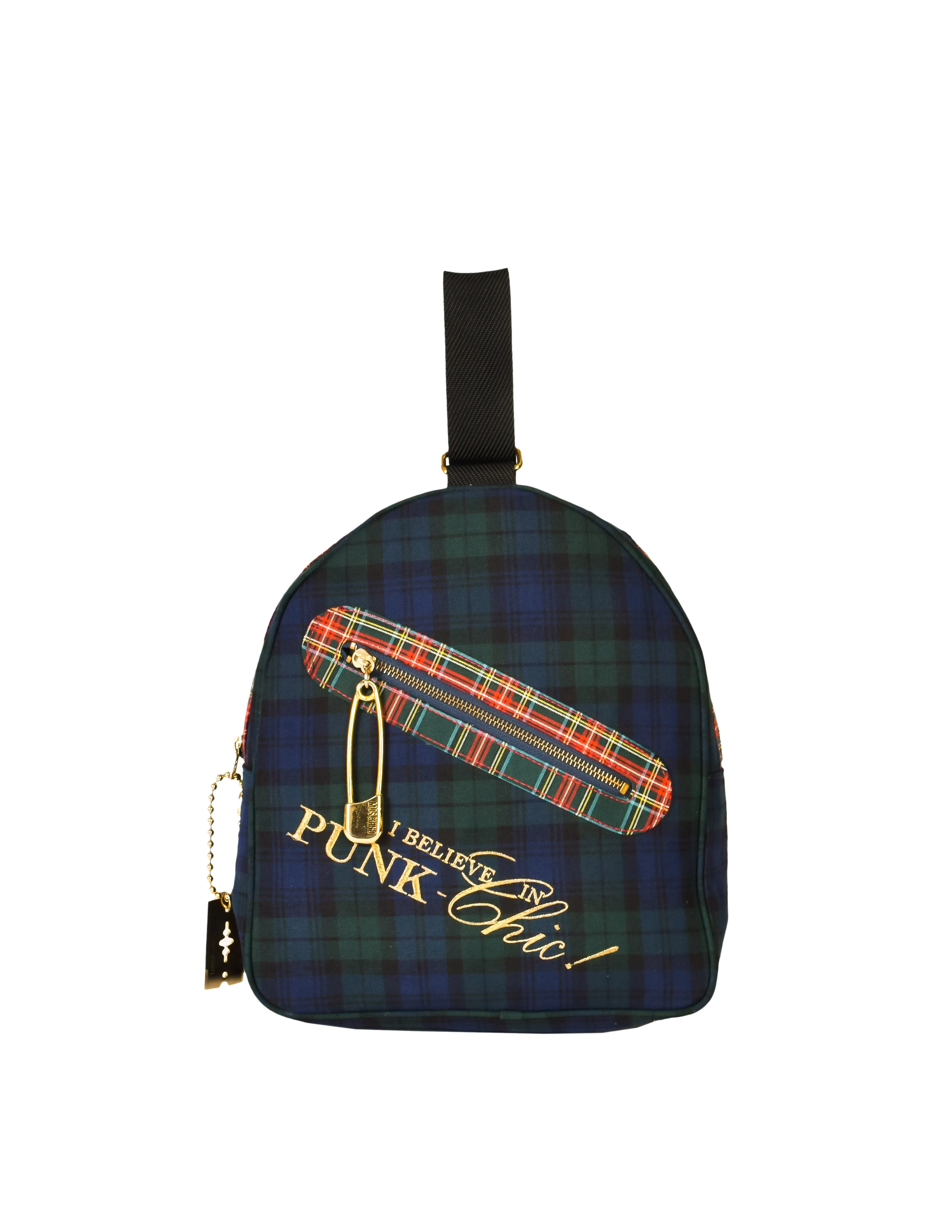 Moschino Vintage "I Believe in Punk Chic" Plaid Fabric Top Handle Bag