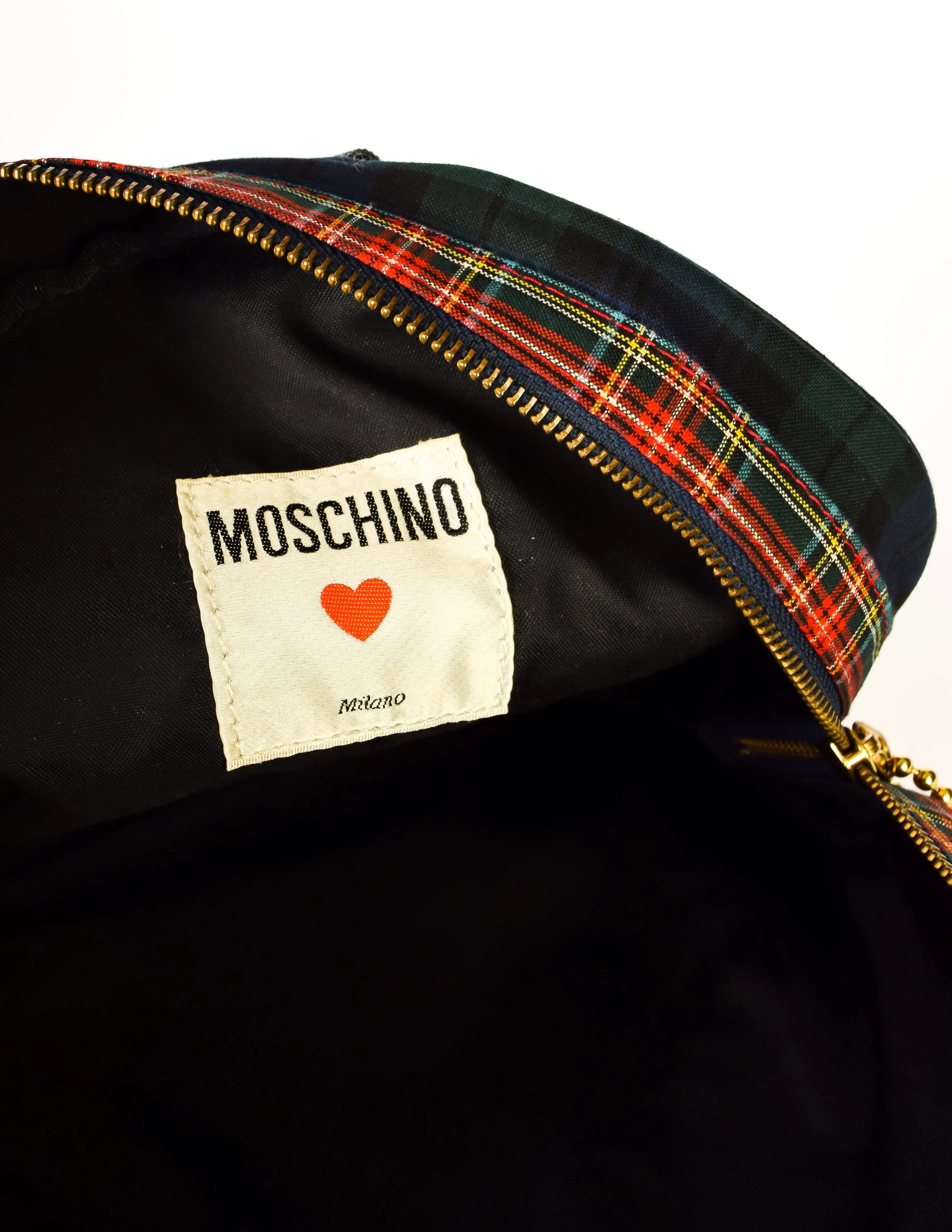 Moschino Vintage "I Believe in Punk Chic" Plaid Fabric Top Handle Bag