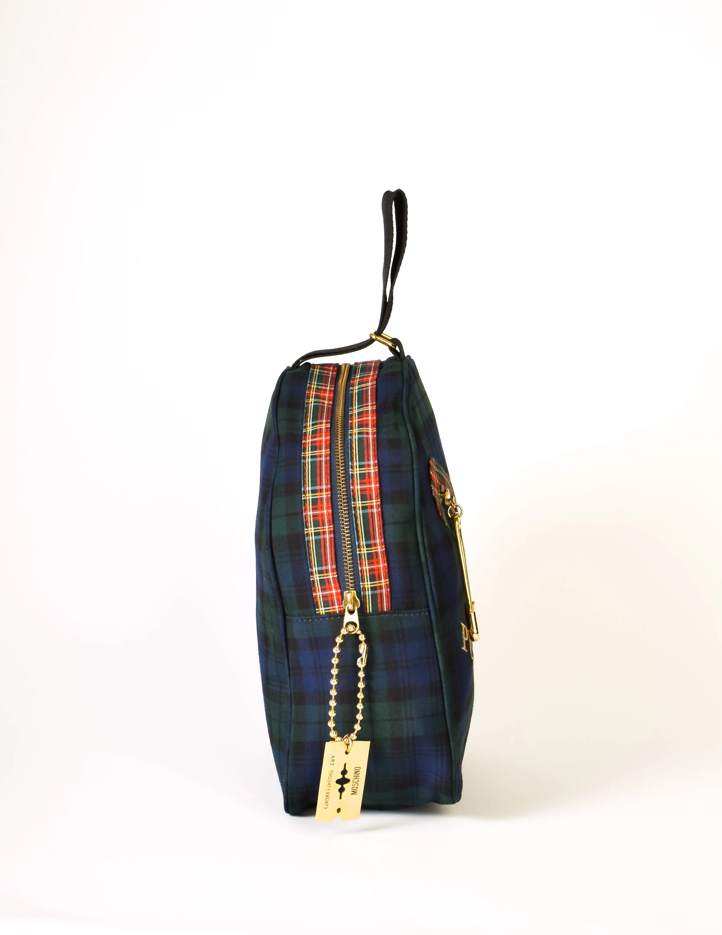 Moschino Vintage "I Believe in Punk Chic" Plaid Fabric Top Handle Bag