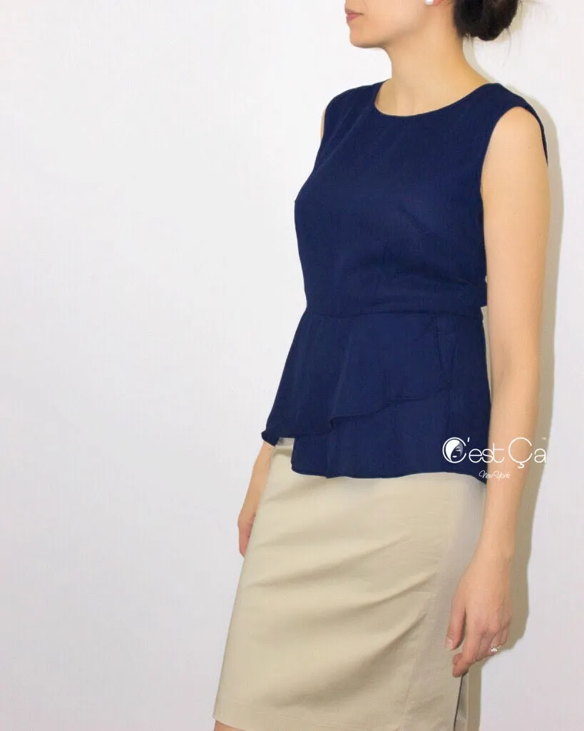 Natalie Navy Blue Peplum Top