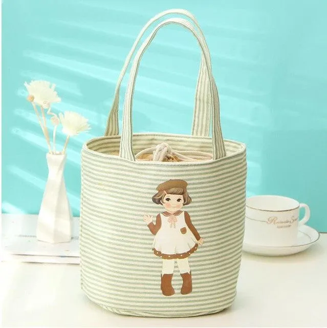 Newest 2016 Little Girl Pattern Thermal Cooler Insulated Bento Pouch Lunch Bags Portable Organizer Lunch Storage