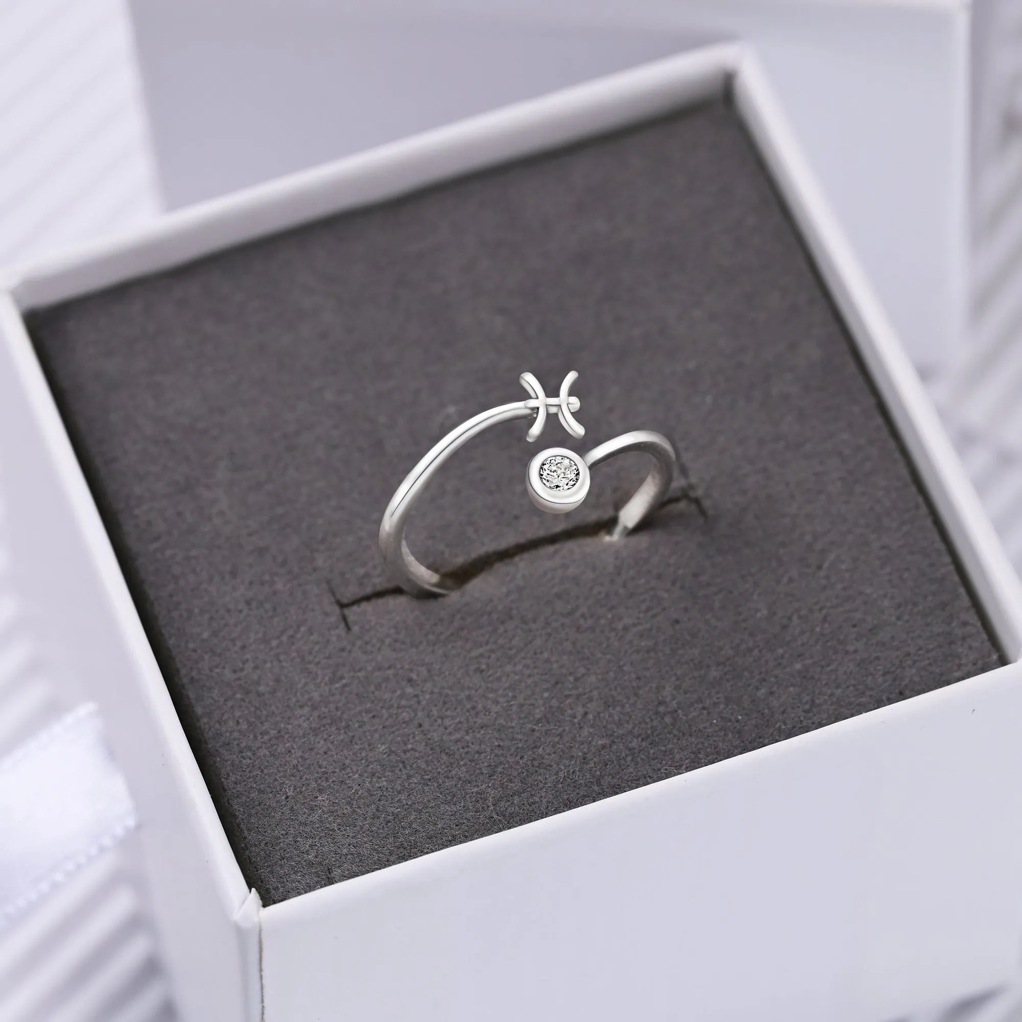 Pisces Ring Sterling Silver Adjustable Zodiac Sign Ring