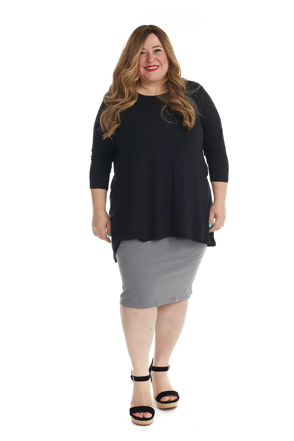 PLUS SIZE Cotton Spandex Stretchy Knee Length Pencil skirt for Women 'Dallas'