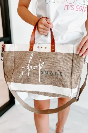 "Shop Small" Jute Crossbody Tote (Tan)