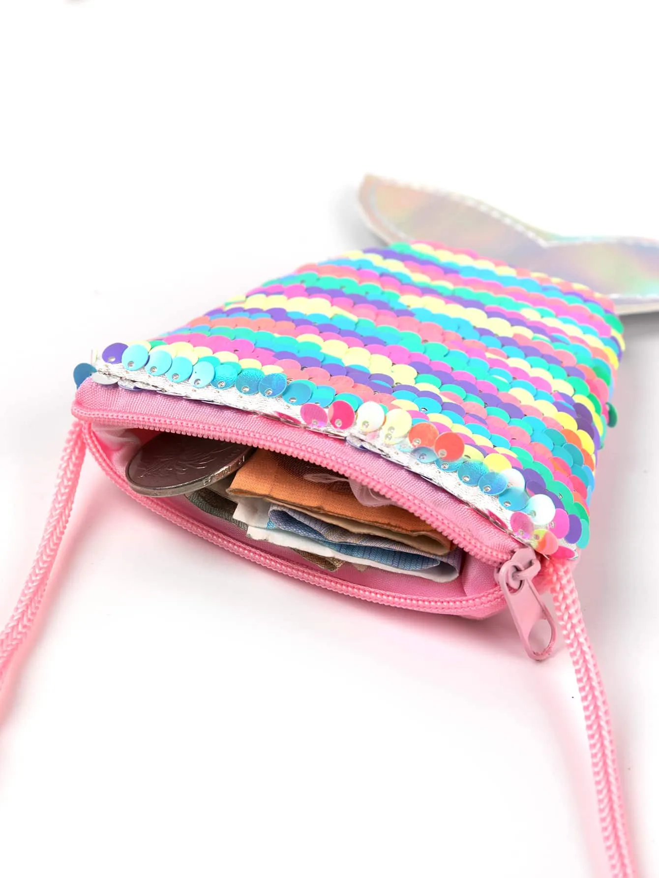 Sequin Multicolor Fish Tail Coin Purse  Zipper Mini Bag Change Pouch Small Coin