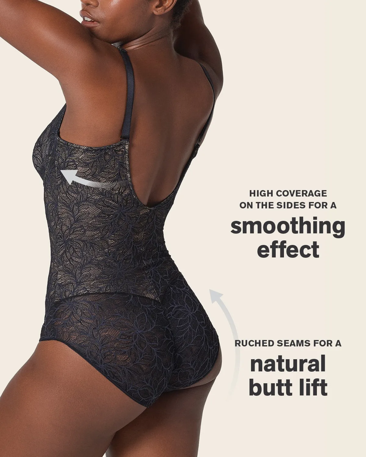 Shaping Lace Bodysuit with Underwire Fabric Cups