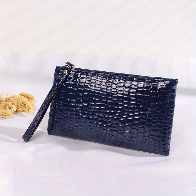 Stylish Crocodile Clutch Phone Bag Cosmetic Storage with Wristlet