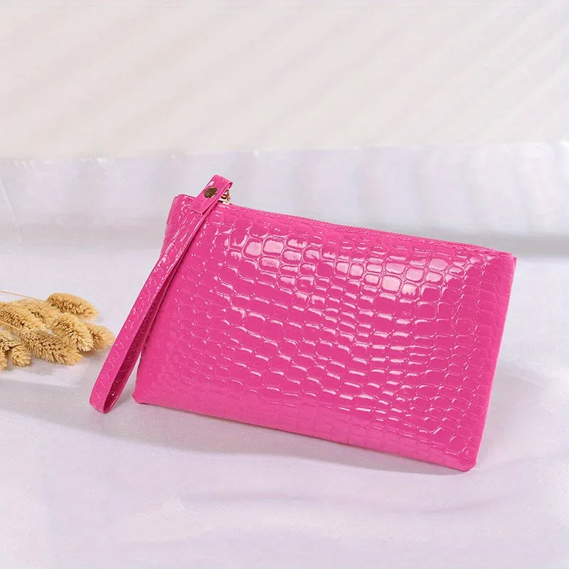 Stylish Crocodile Clutch Phone Bag Cosmetic Storage with Wristlet