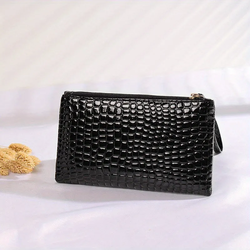 Stylish Crocodile Clutch Phone Bag Cosmetic Storage with Wristlet