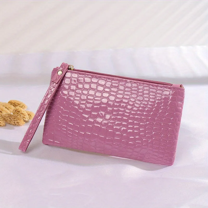 Stylish Crocodile Clutch Phone Bag Cosmetic Storage with Wristlet