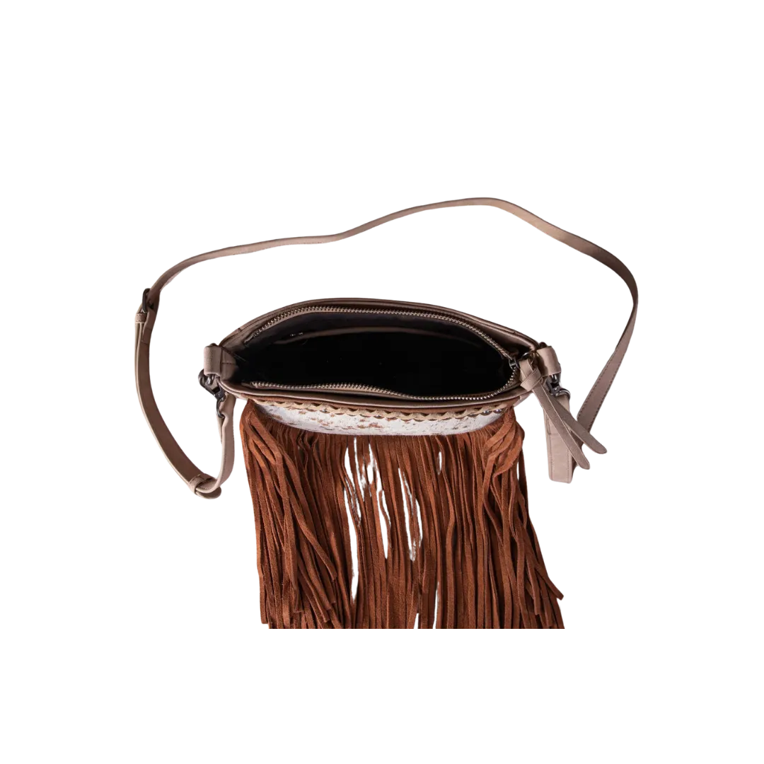 Wrangler Women's Trinity Ranch Hair On Cowhide Fringe Tan Crossbody Bag