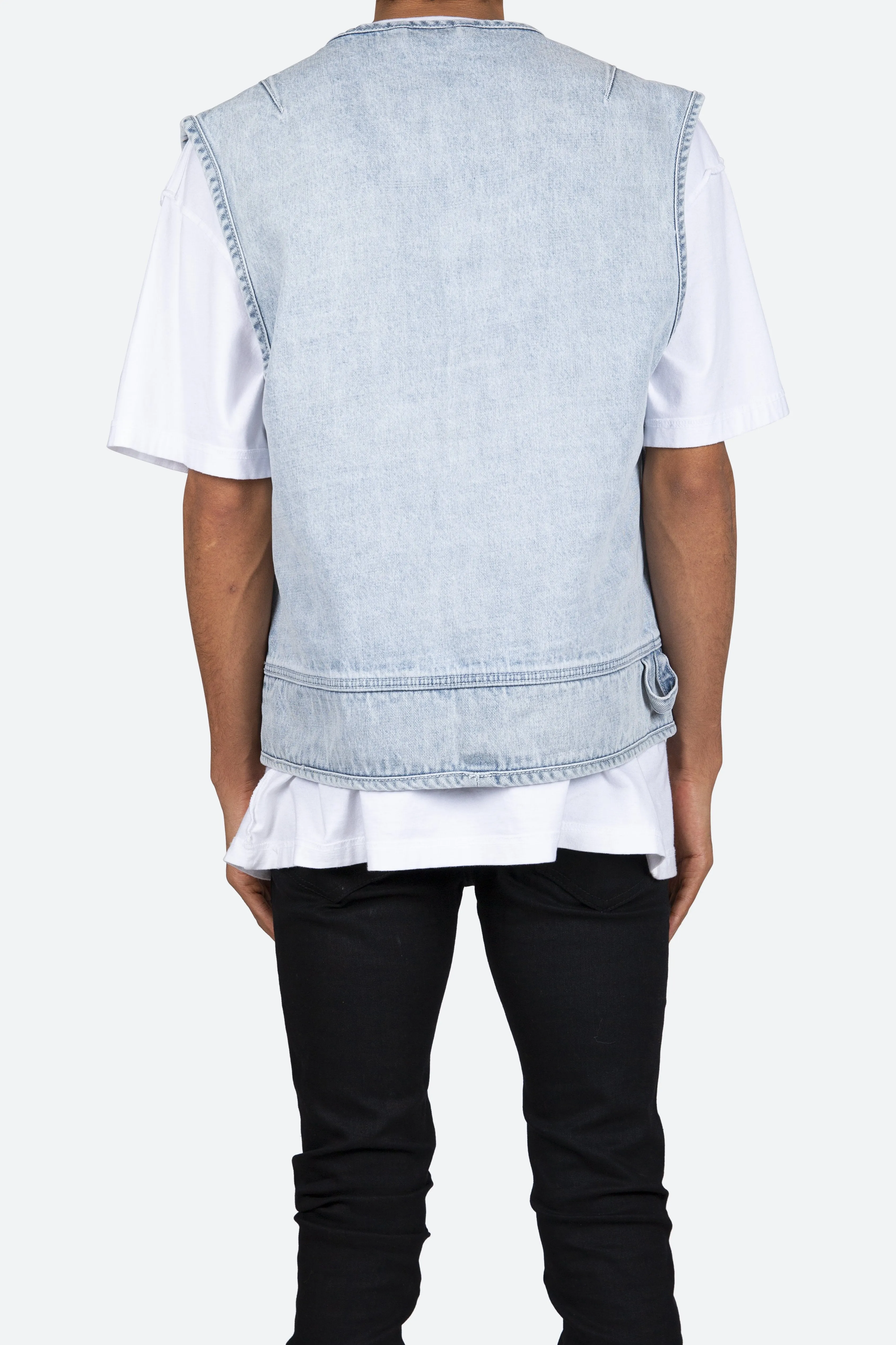 Zippered Denim Vest - Light Blue